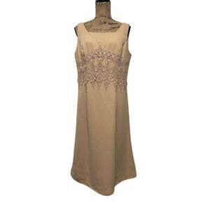 Elegant Beige‎ Sleeveless Cocktail Dress with Lace Detail & Empire Waist Size 18